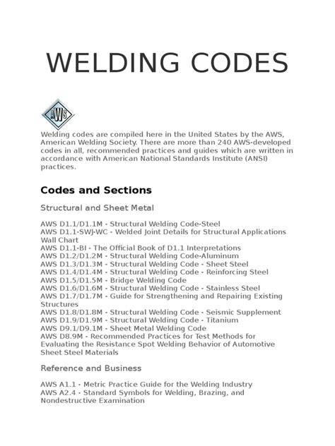 list of aws welding codes